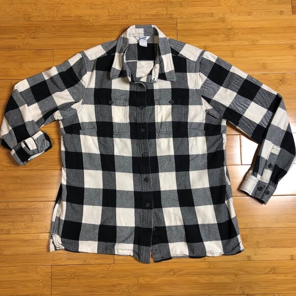 Duluth Women's Free Swingin Flannel Shirt Large Black White Goth Beetlejuice - Picture 2 of 10